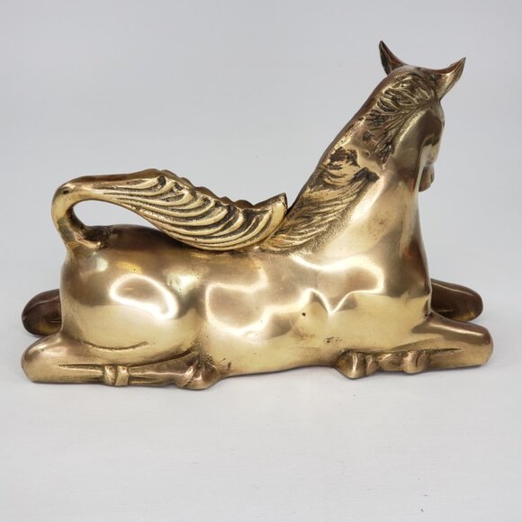 Vintage Large Solid Brass UNICORN Sculpture Laying Down Mythical Regency - Picture 5 of 12